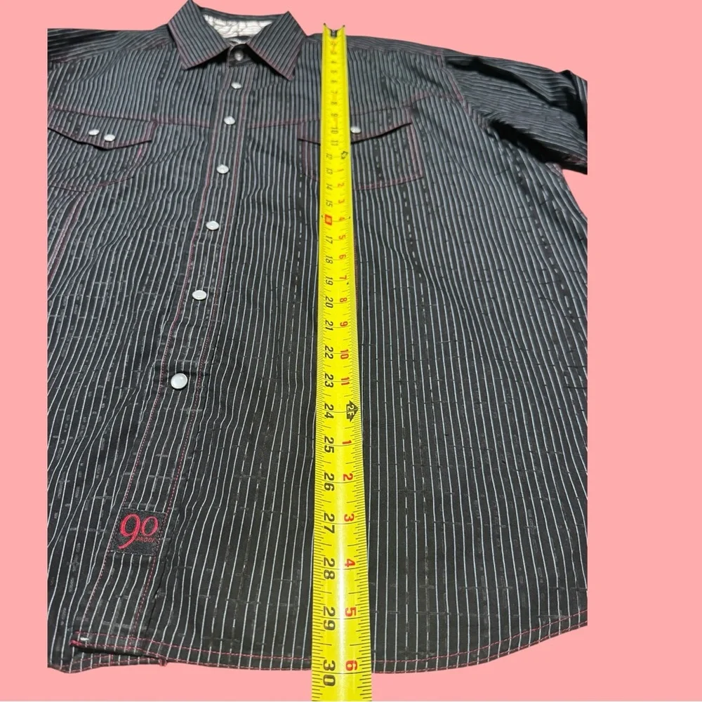 Men's Black Striped Button Up Collared Long Sleeve Cowboy Shirt - Picture 5 of 16